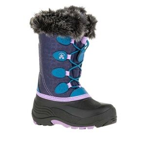 Kamik Girl's Snowgypsy Snow Boot Navy/Teal Waterproof with Faux Fur Trim SZ 4